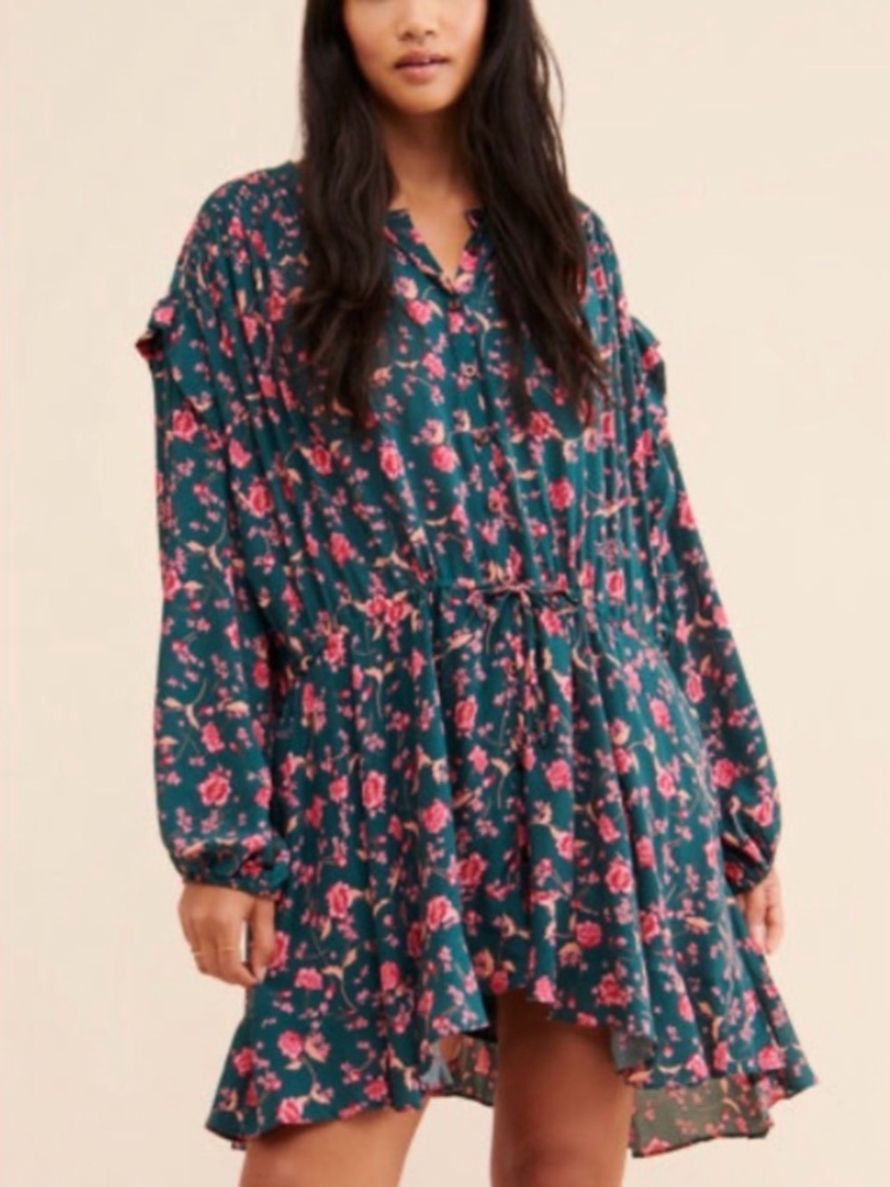 Free People Flower Fields Mini Dress in Emerald Combo pink floral ~S